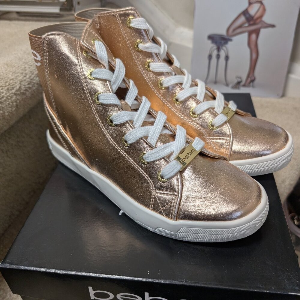 bebe sport Metallic Rose Gold high top sneakers